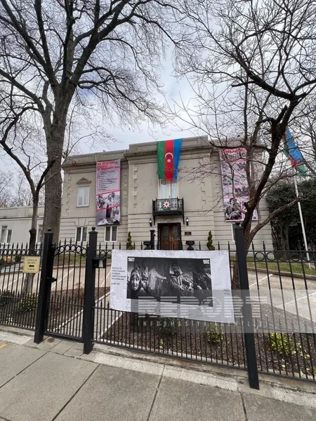 Photos and posters about Khojaly genocide displayed outside Azerbaijani Embassy in US