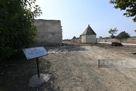 Restored monument of Natavan in Azerbaijan, Khidirli village, new road to Aghdam - REPORT