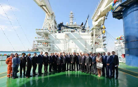 President Ilham Aliyev attends launch of Khankendi’ subsea construction vessel