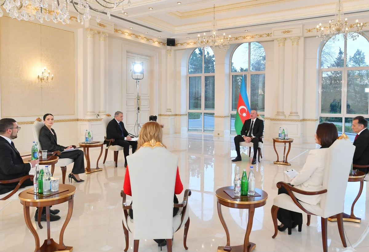 President of Azerbaijan Ilham Aliyev interviewed by local TV channels