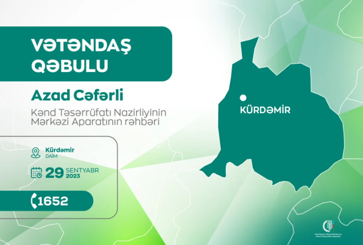 Kənd Təsərrüfatı Nazirliyinin aparat rəhbəri Kürdəmirdə vətəndaşları qəbul edəcək