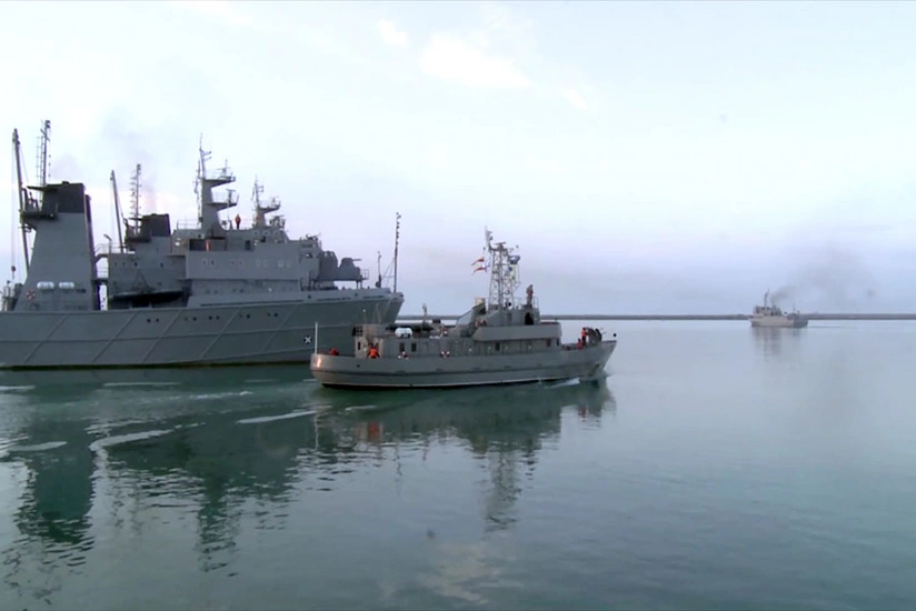 Azerbaijan Naval Forces ship crews carry out combat firing