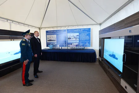 President Ilham Aliyev views newly built Tufan type border guard ship