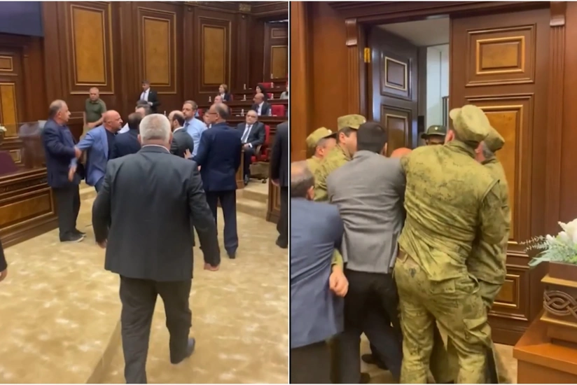 Ermənistan parlamentində dava düşüb