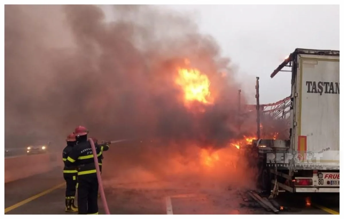 Şabranda Türkiyə vətəndaşına məxsus TIR yanıb - VİDEO