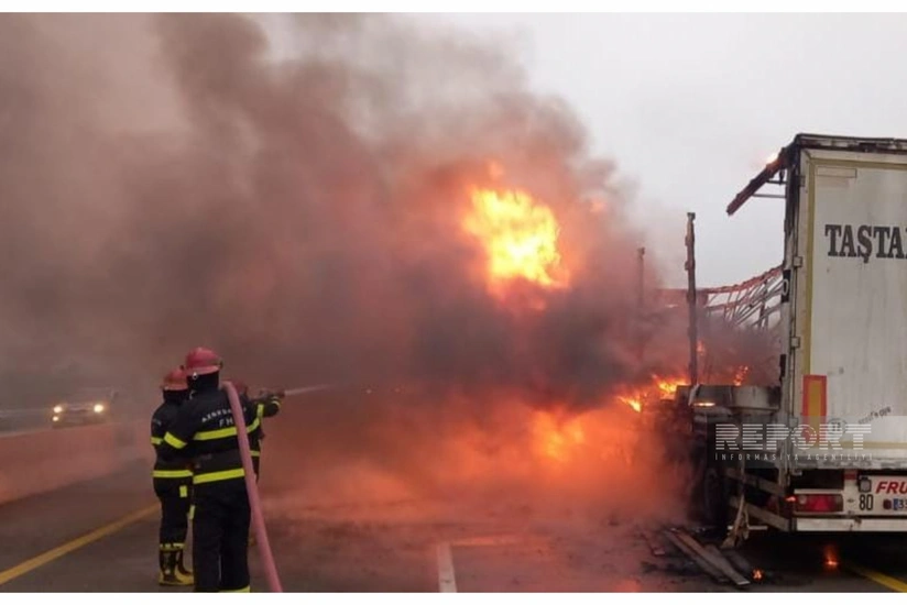Şabranda Türkiyə vətəndaşına məxsus TIR yanıb - VİDEO