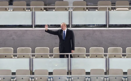Prezident İlham Əliyev  cüdo üzrə dünya çempionatında yarımfinal qarşılaşmasına baxıb