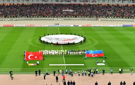 President Ilham Aliyev and First Lady Mehriban Aliyeva watch Qarabag vs Galatasaray charity match