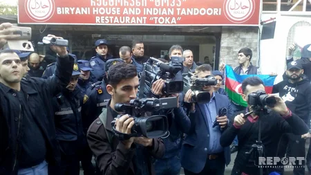 Azerbaijani activists protest in front of Armenian embassy in Tbilisi