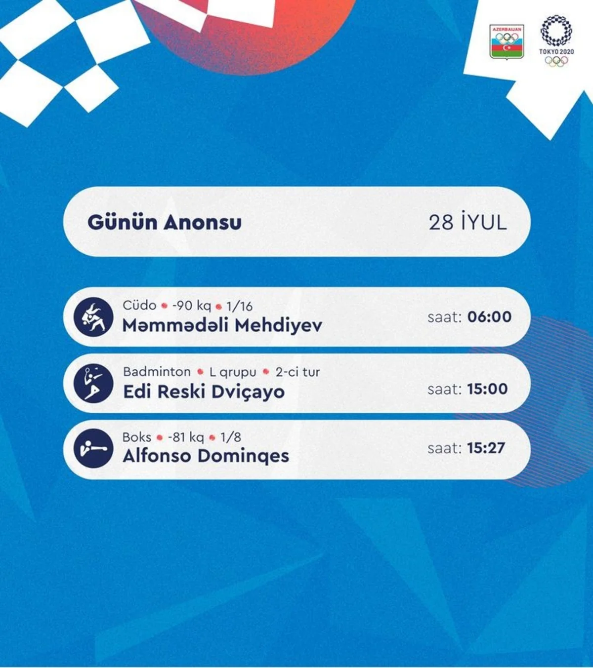 Tokio-2020: Daha iki idmançımız mübarizəyə başlayır