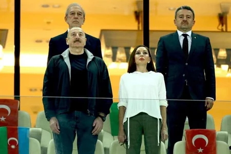 President Ilham Aliyev and First Lady Mehriban Aliyeva watch Qarabag vs Galatasaray charity match
