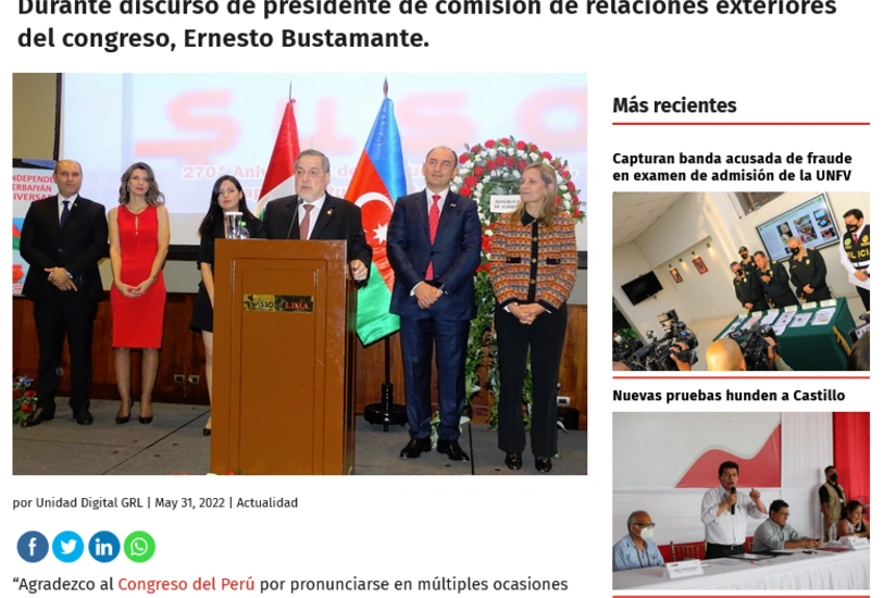 Perunun tanınmış qəzeti Bakıdakı Səfirliyin bərpasına çağırış edib