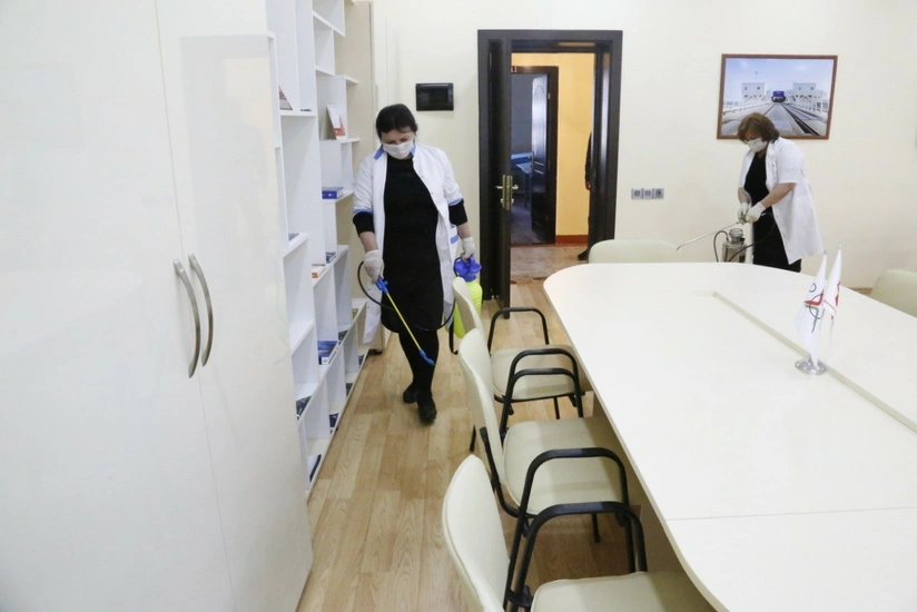 Gəncə ali məktəbində dezinfeksiya işləri - FOTO - VİDEO