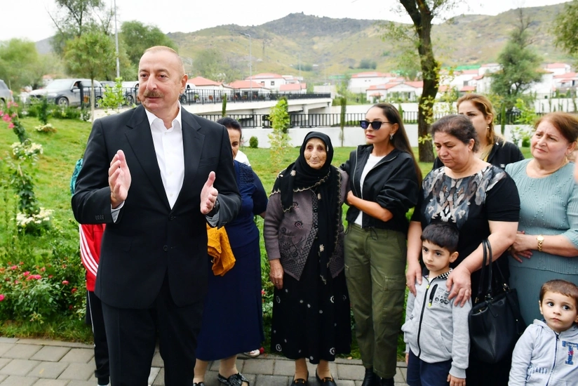 President Ilham Aliyev and First Lady Mehriban Aliyeva get familiarized with works done in village of Zabukh of Lachin and meet with villagers