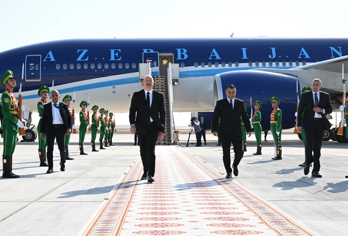 President Ilham Aliyev arrives in Turkmenistan on working visit