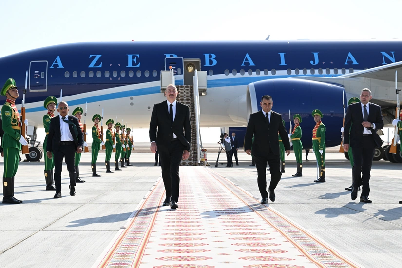 President Ilham Aliyev arrives in Turkmenistan on working visit