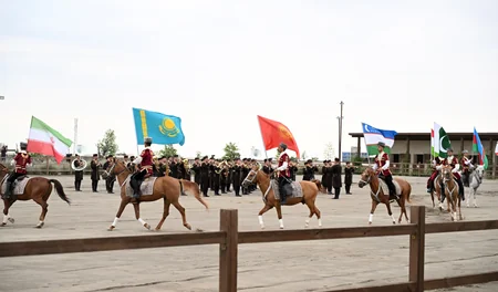 Participants of 17th ECO Summit watch Victory show of Karabakh horses at Aghdam's Imarat Complex