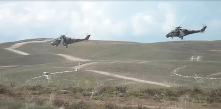 Training flights held in aviation military unit of Separate Combined-Arms Army