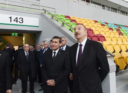 President Ilham Aliyev views Ashgabat Olympic Complex