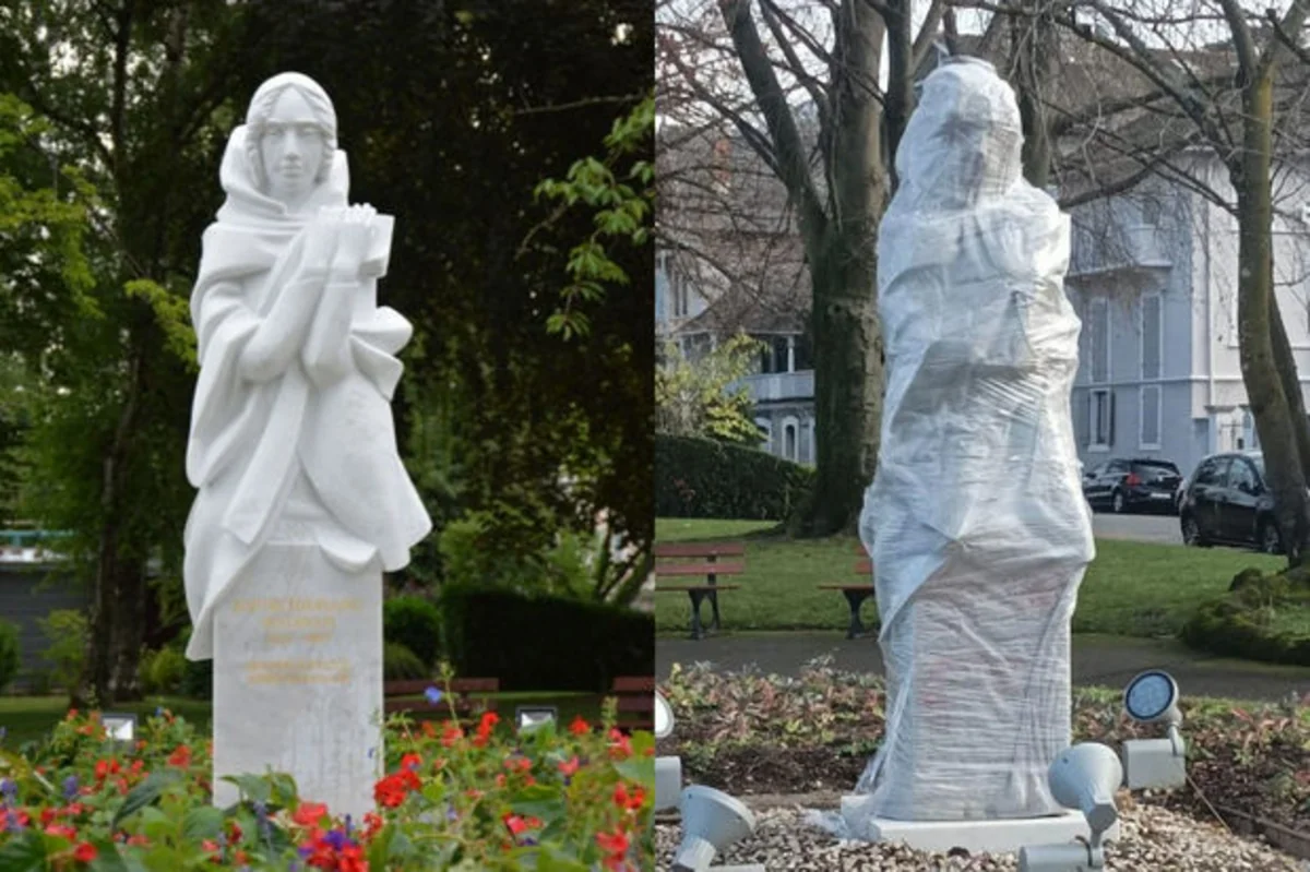 Fransada Natəvanın heykəlinə qırmızı boya atılıb