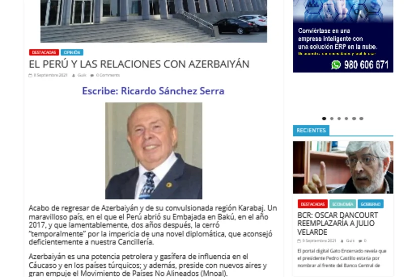 “Peru Jurnalistlər Federasiyası”nın rəhbəri Bakıdakı səfirliyin bərpasına çağırıb