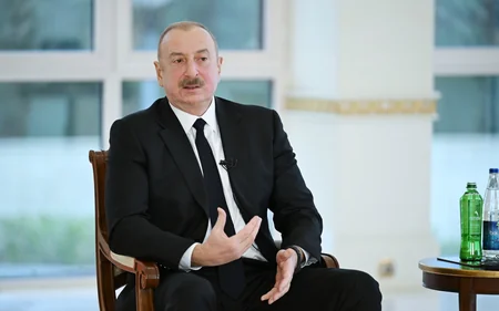 President of Azerbaijan Ilham Aliyev interviewed by local TV channels