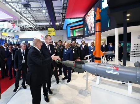 President Ilham Aliyev views 3rd Azerbaijan International Defense Exhibition ADEX 2018