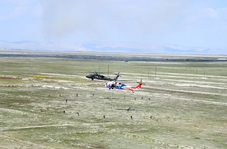 Azerbaijani military pilots perform tasks in international training