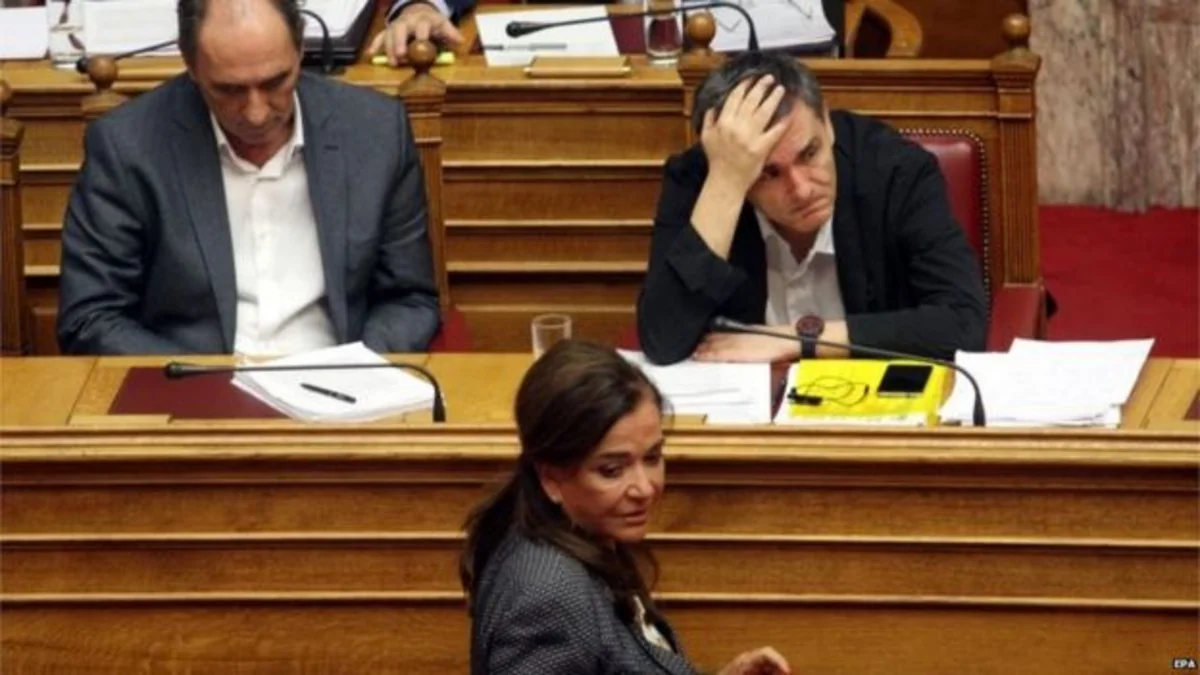 Greek Finance Minister Euclid Tsakalotos during debate in Greek parliament in Athens