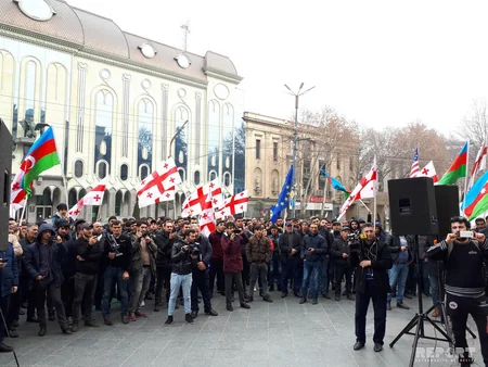 С совместной акции протеста азербайджанцев и грузин против установления бюста армянскому террористу - ФОТОРЕПОРТАЖ