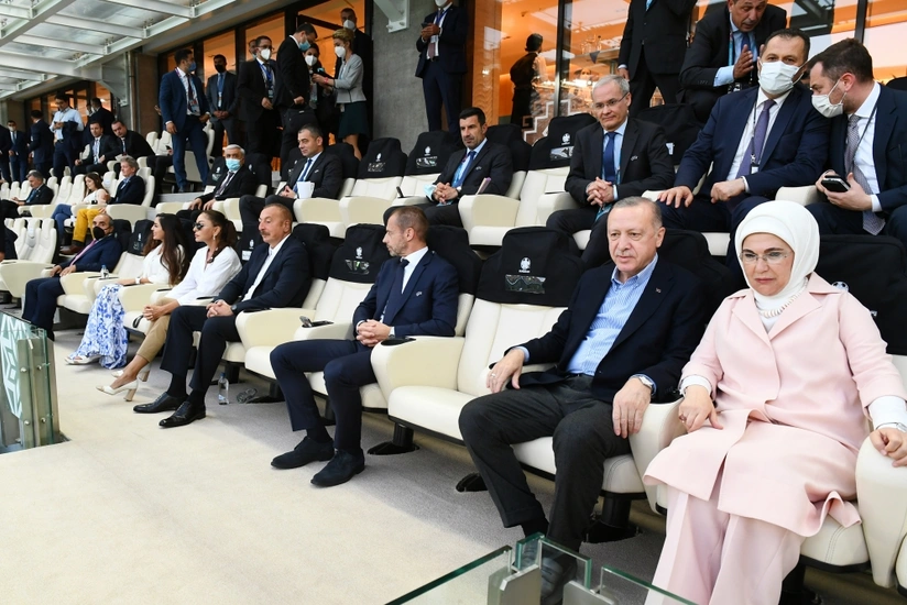 Ilham Aliyev, Recep Tayyip Erdogan watching Turkish national team’s game