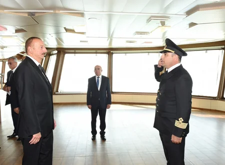 President Ilham Aliyev attends launch of Khankendi’ subsea construction vessel