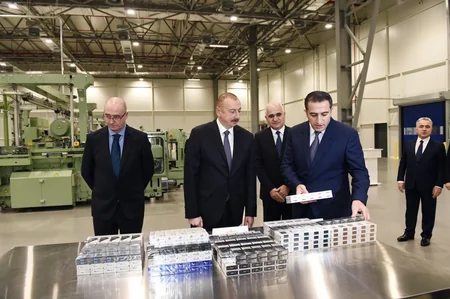 Prezident Sumqayıt Kimya Sənaye Parkında tütün məmulatları istehsalı fabrikinin açılışında iştirak edib