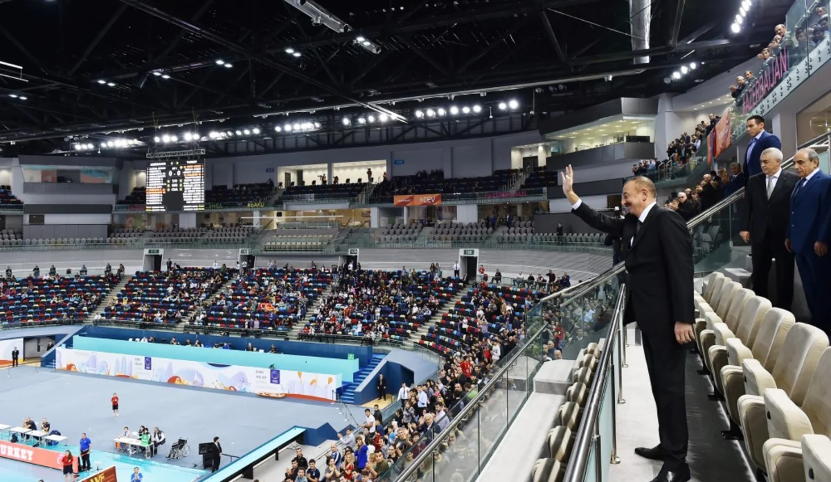 President Ilham Aliyev watches the national team's final game