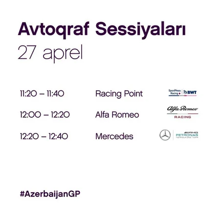Time and schedule of autograph sessions with famous drivers of Grand Prix Azerbaijan SOCAR revealed