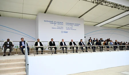 Participants of 17th ECO Summit watch Victory show of Karabakh horses at Aghdam's Imarat Complex