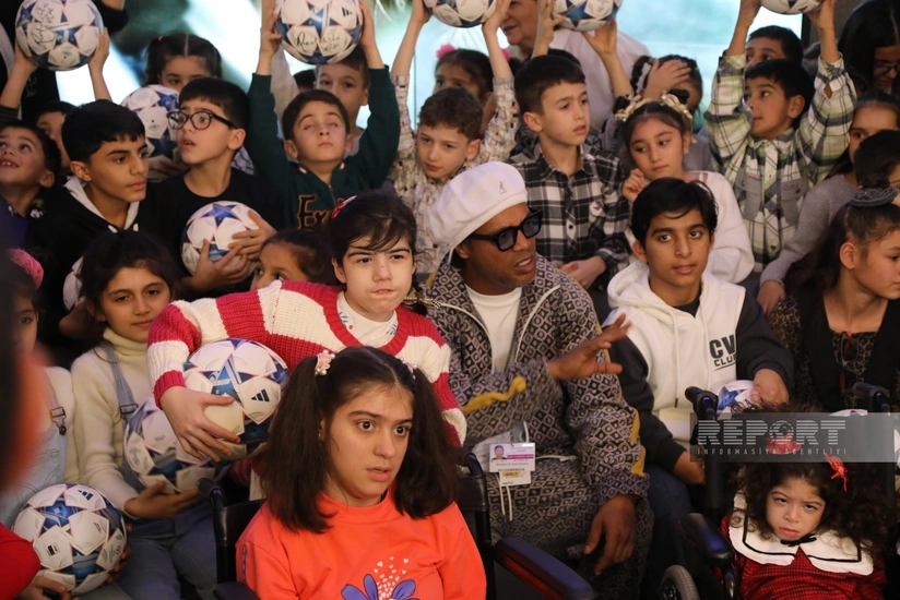 Legendary Ronaldinho meets orphaned children at Deniz Mall in Baku