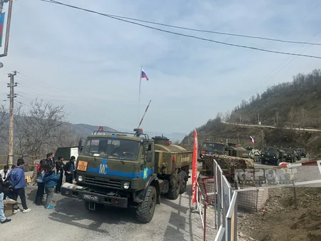Vehicles of Russian peacekeepers move freely along Khankandi-Lachin road