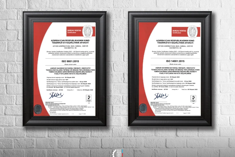 Kənd Təsərrüfatı Nazirliyi İSO beynəlxalq sertifikatlarını əldə edib