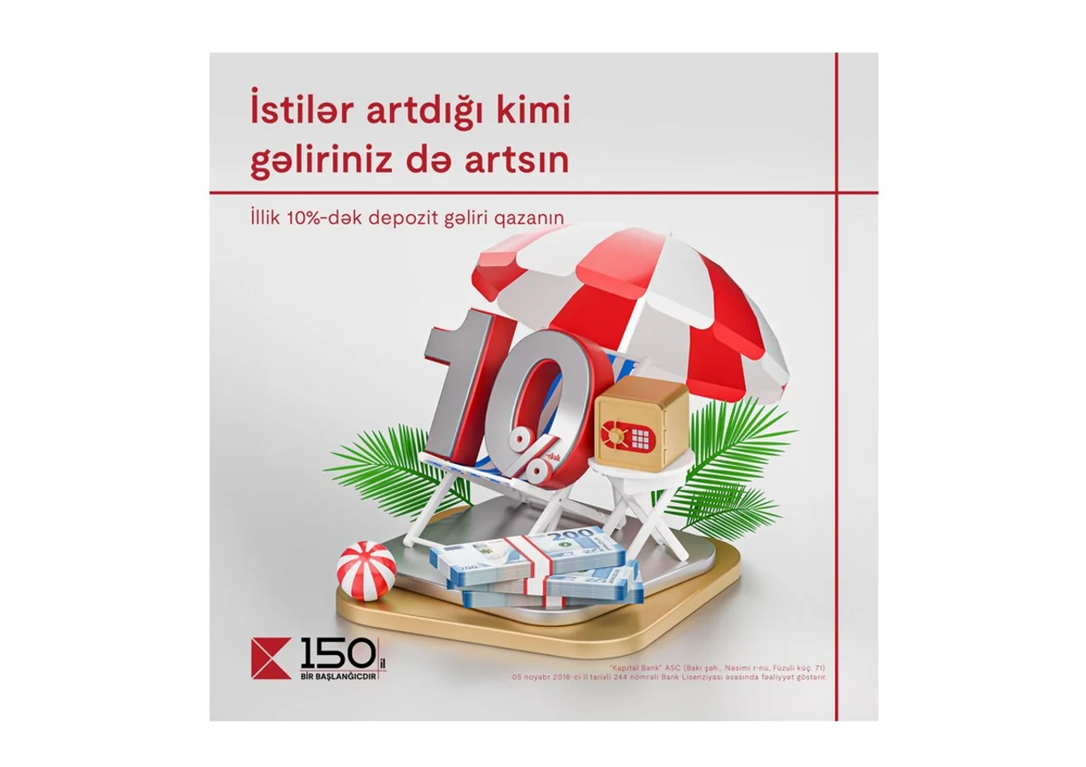 Gəlirlərinizi Kapital Bankın yüksək faizli depozitləri ilə artırın!