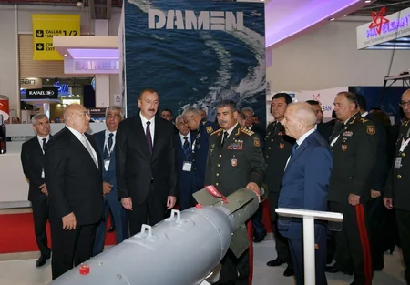 President Ilham Aliyev views 3rd Azerbaijan International Defense Exhibition ADEX 2018