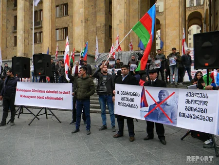 С совместной акции протеста азербайджанцев и грузин против установления бюста армянскому террористу - ФОТОРЕПОРТАЖ