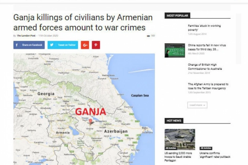Shelling of civilians by Armenian forces after humanitarian ceasefire is clear example of barbarism: The London Post