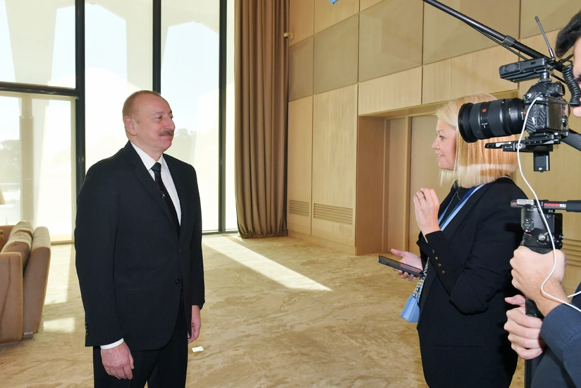 President of Azerbaijan Ilham Aliyev interviewed by Euronews TV channel