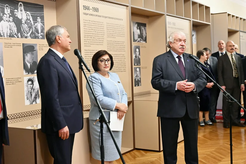 Rusiya Dövlət Dumasında Heydər Əliyevin 100 illiyinə həsr olunmuş sərgi təşkil olunub, MM sədri tədbirdə iştirak edib