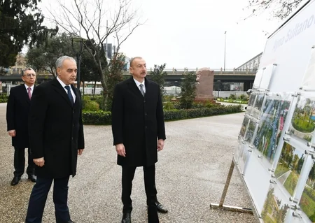 President Ilham Aliyev views ongoing renovation works in another park in Baku