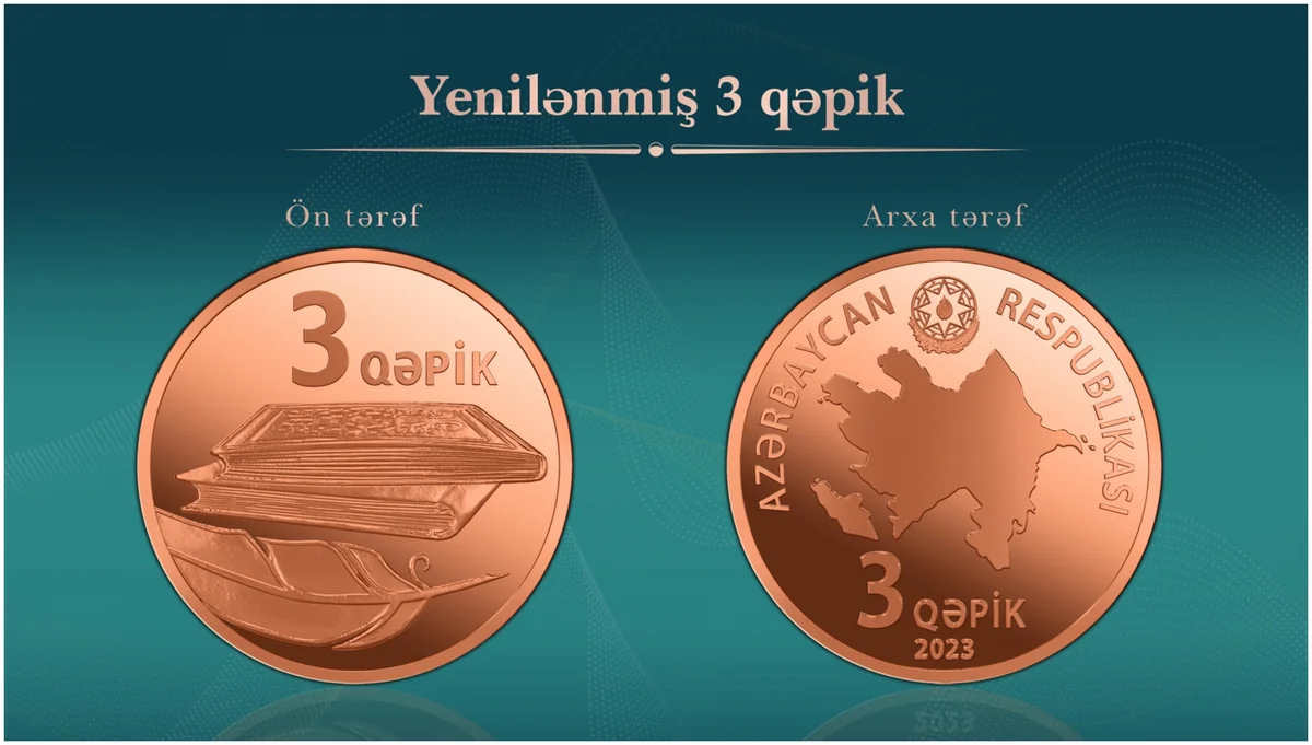 Azərbaycanda yenilənmiş 3 qəpiklik metal pul nişanı tədavülə buraxılıb