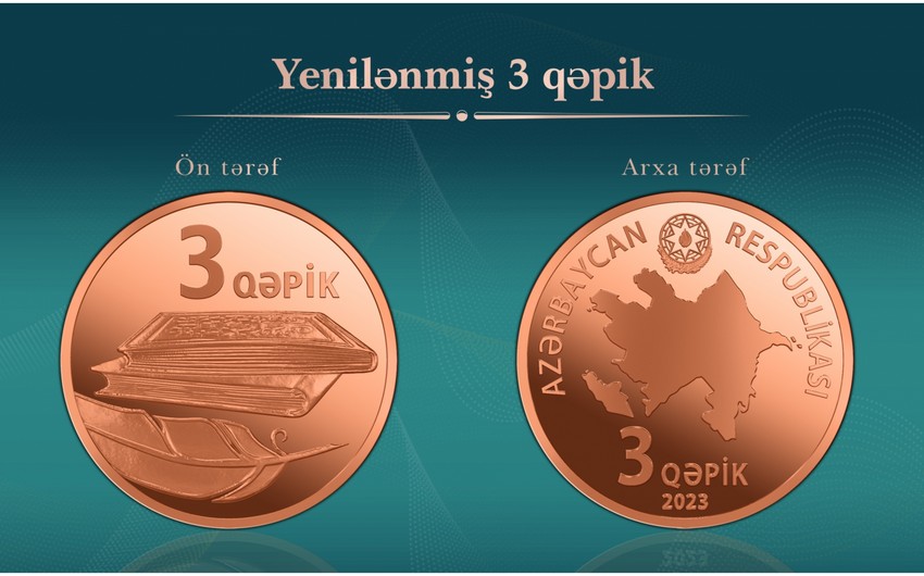 Azərbaycanda yenilənmiş 3 qəpiklik metal pul nişanı tədavülə buraxılıb