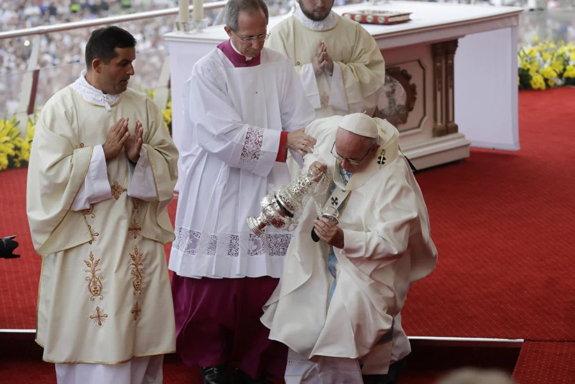 Pope Francis trips and falls during Mass in Poland - VIDEO