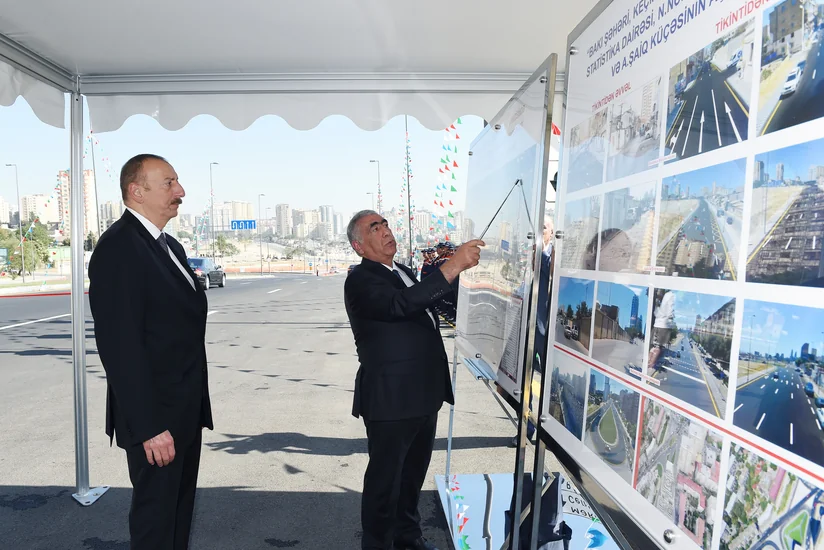 President Ilham Aliyev attends opening of roads in Sovetski area in Baku